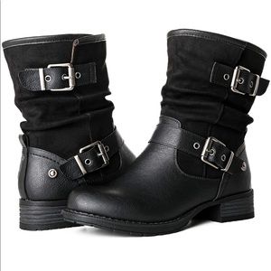 Black Buckle Ankle Boots Fur Lining- Warm